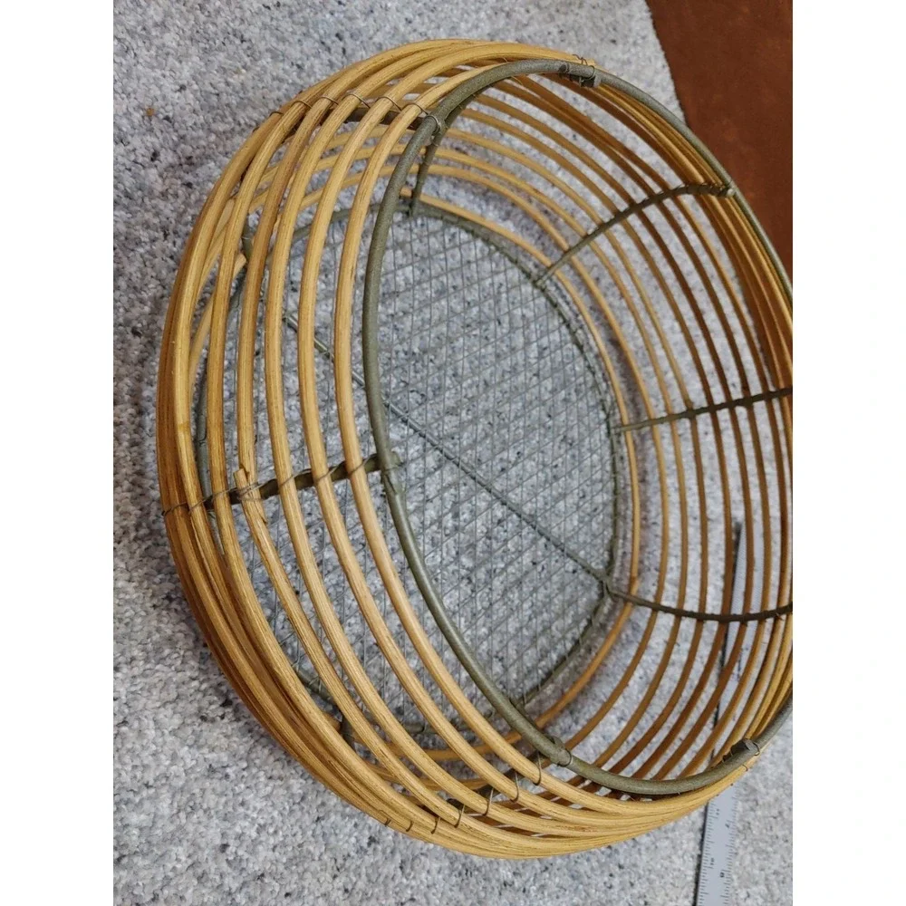 Vtg Cottage Wicker Wrapped Egg Fruit Basket Farmhouse Rustic Bohemian Country